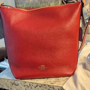 Coach Red Pebbled Leather Shoulder Bag with Gold Hardware